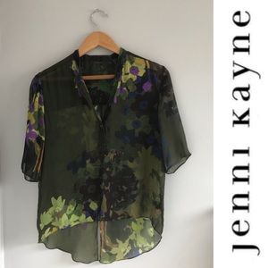 JENNI KAYNE Sheer Floral Tie-Back Silk Blouse